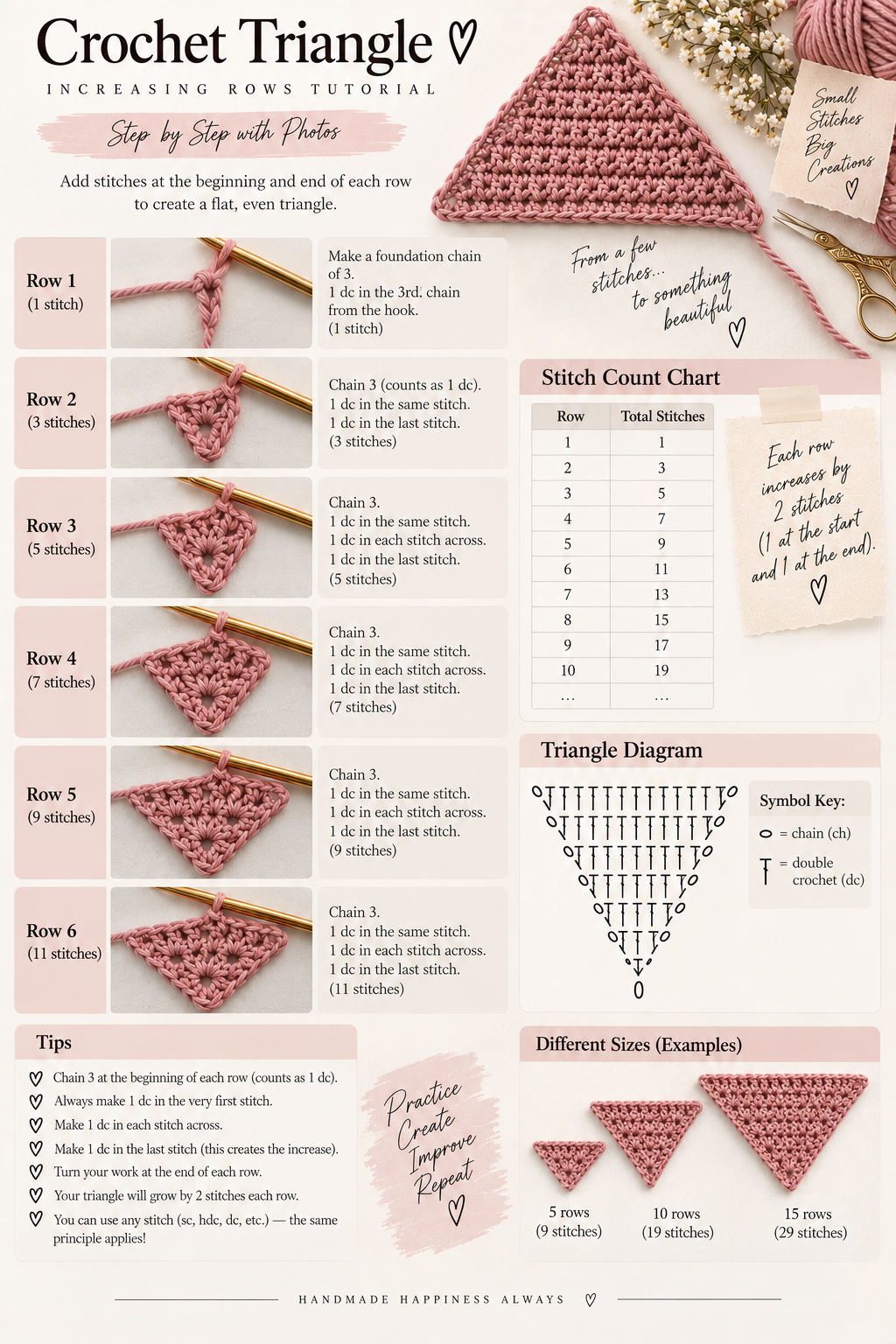 Step 3: Continue Increasing Rows for Triangle Bandana