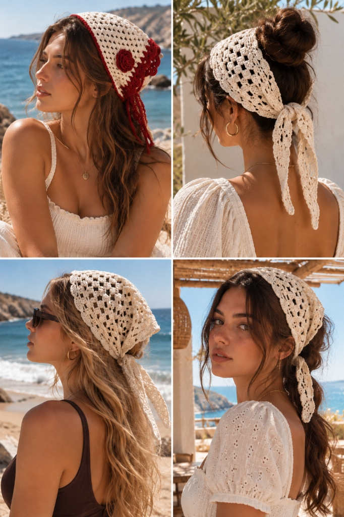 How to Style Your Crochet Red Camellia Bandana - 4 Chic Outfits