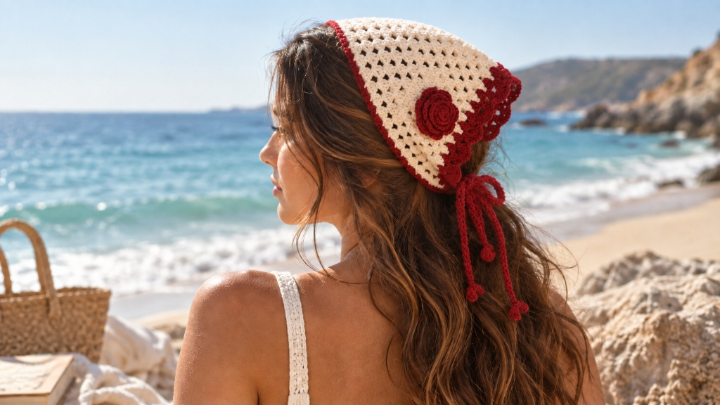 How to Crochet a Simple Red Camellia Bandana for Beginners
