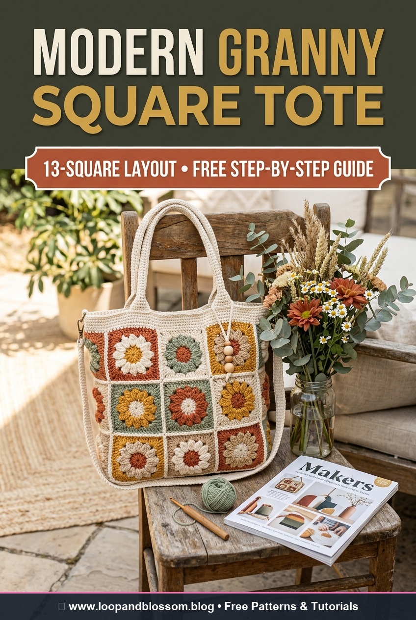 Modern Granny Square Tote Bag Free Pattern Pinterest Pin Graphic