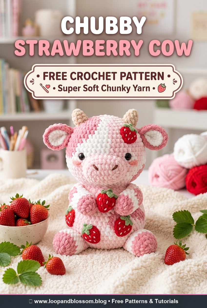 Chubby Strawberry Cow Crochet Pattern Pinterest Pin Graphic