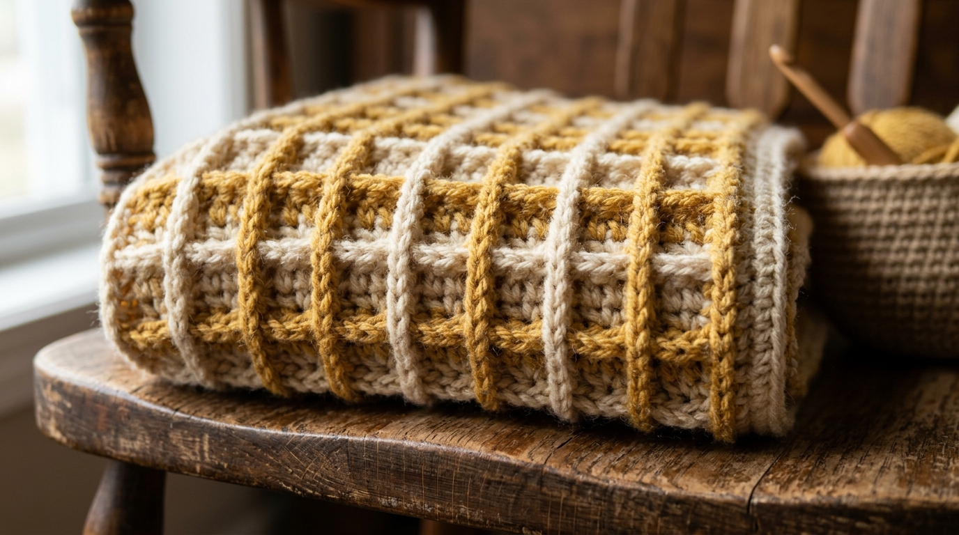 How to Crochet the Waffle Stitch Textured Baby Blanket on Rocking Chair